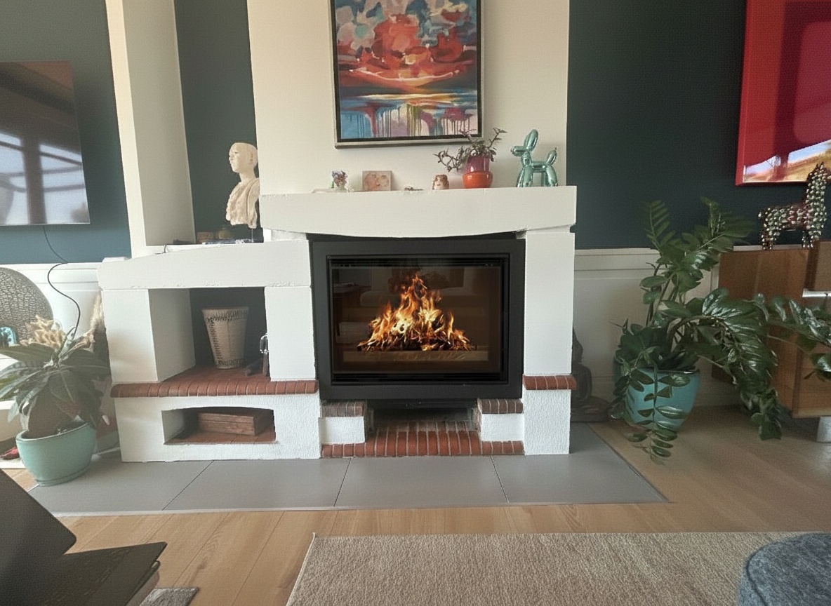 After - New lit fireplace installed